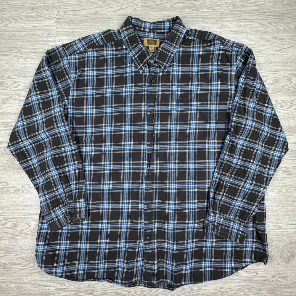 The Foundry Mens Button Down Shirt Plaid Blue 3XL Long Sleeve Cotton Flannel